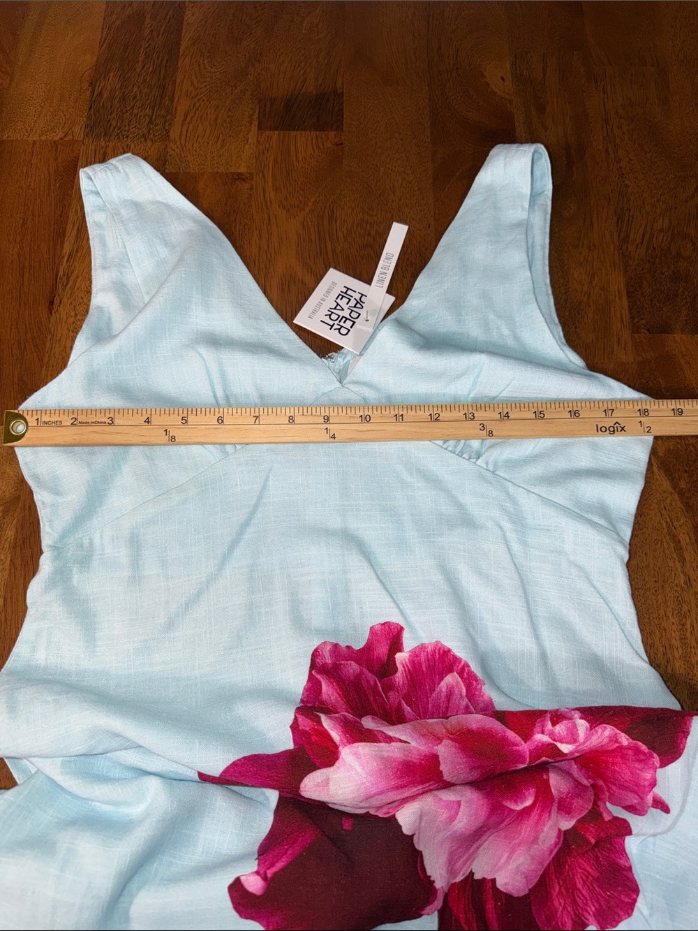 PAPER HEART Anthropologie V-Neck Light Blue Maxi Dress with Pink Floral Print - Picture 5 of 9